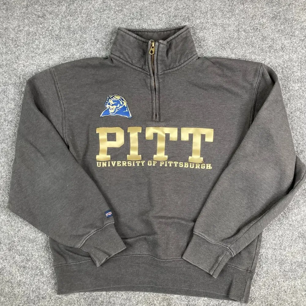 Jansport Sweater Mens Size‎ M Gray Pitt Panthers 1/4 Zip College Pullover